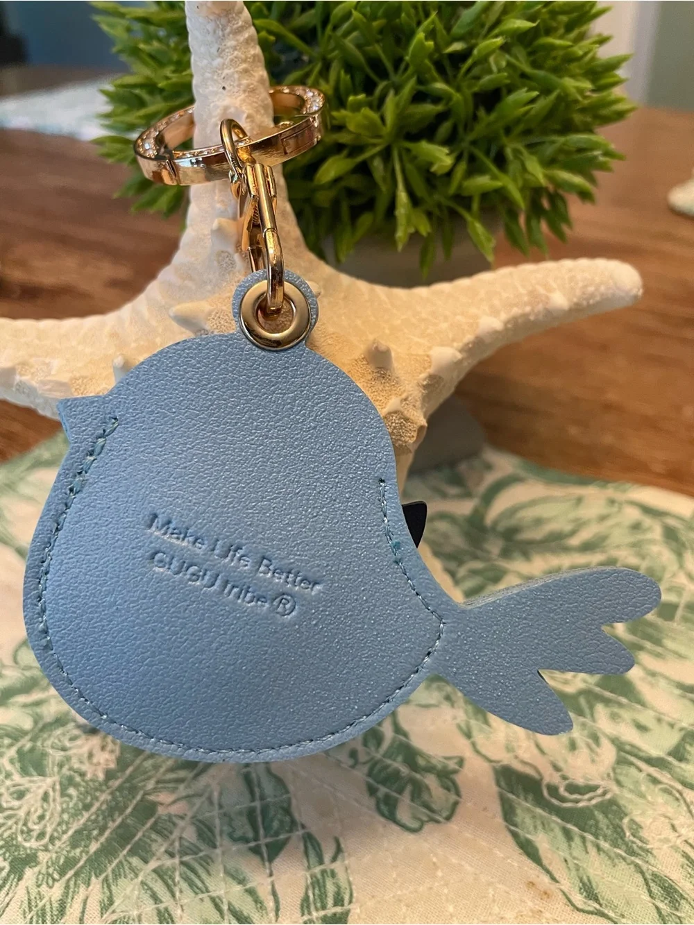 Blue Bird Leather Keychain Charm - Light Blue
